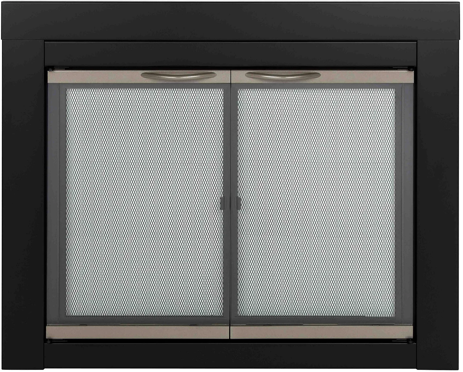Pleasant Hearth Alsip fireplace glass door, Medium, Black with sunlight nickel