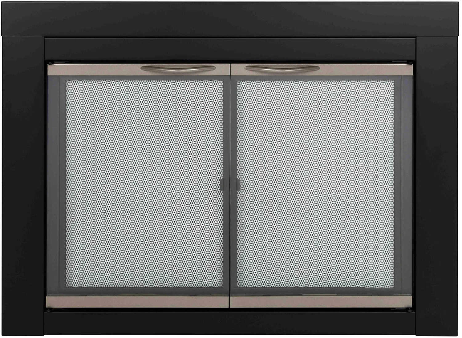 Pleasant Hearth Alsip fireplace glass door, Large, Black with sunlight nickel
