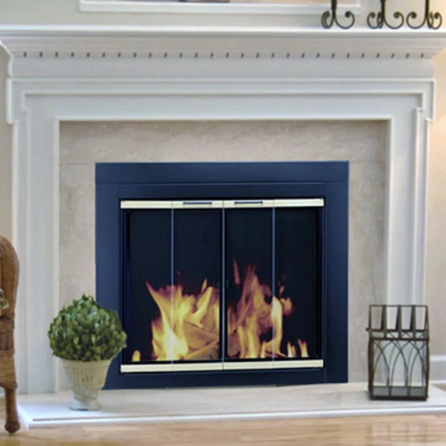 Pleasant Hearth Arrington fireplace glass door, Large, Black and gold