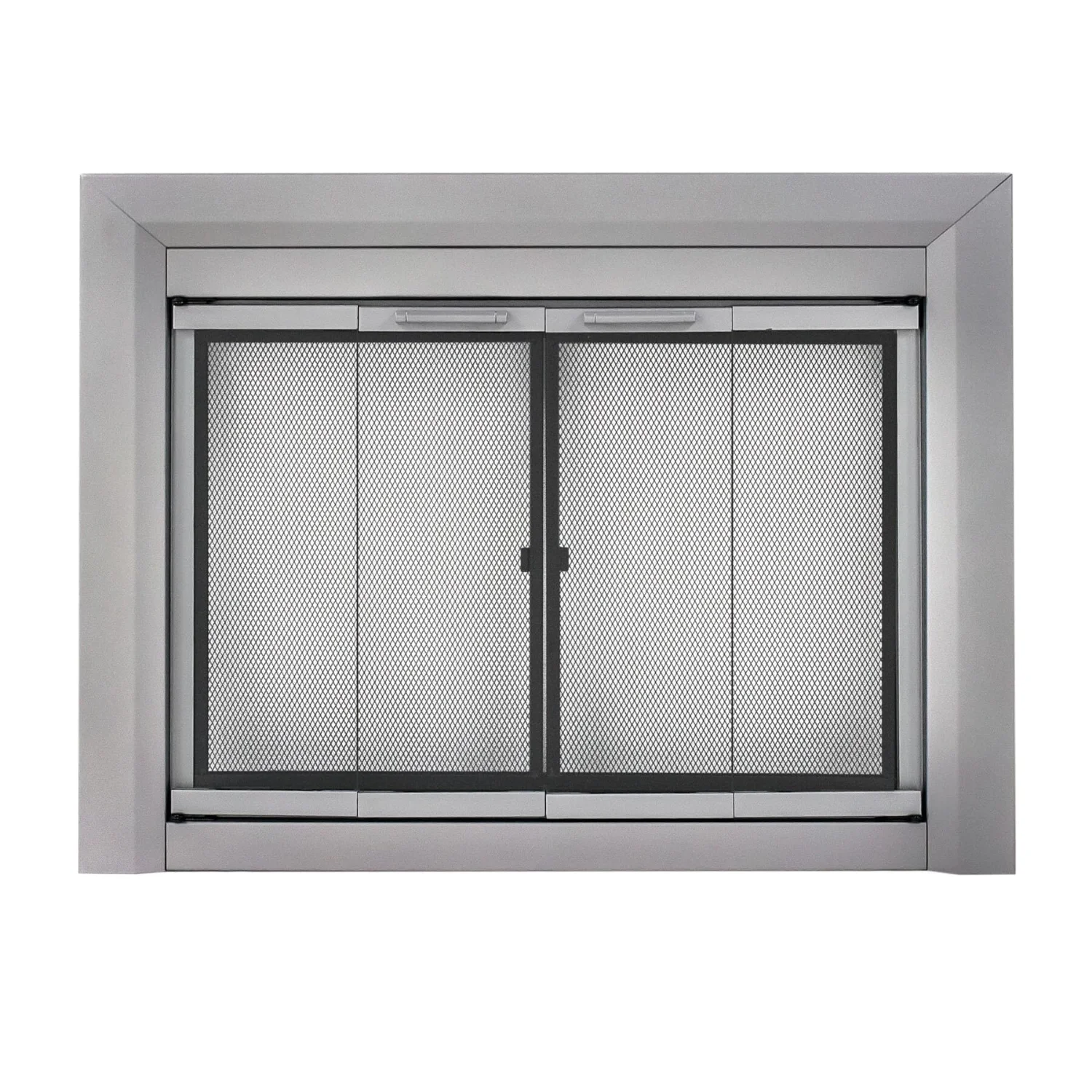 Pleasant Hearth Clairmont fireplace glass door, Small, Skyline nickel
